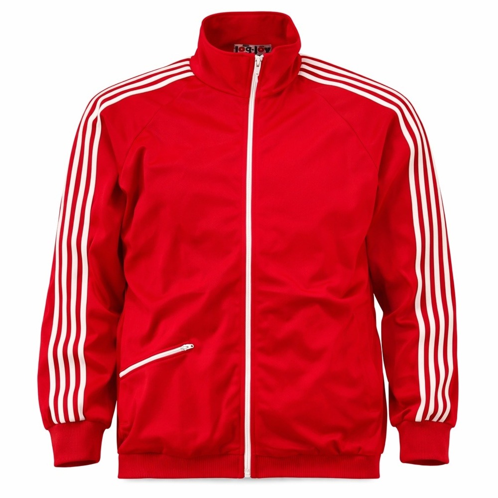 VTG 80s Jog Joy Track Jacket Red 4 Stripe Full Zip Mens Large Retro Athletic